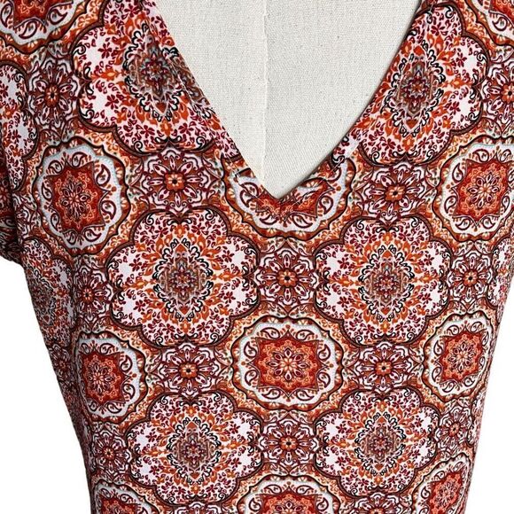 DR2 Daniel Rainn Womens Medium Pullover V Neck Top Orange Geometric Print - Picture 10 of 15